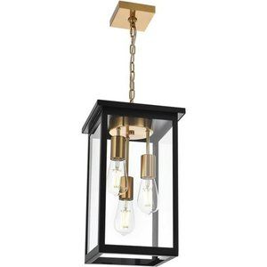 Outdoor Pendant Light Fixtures, 3-Lights Exterior Hanging Lantern, Black Large